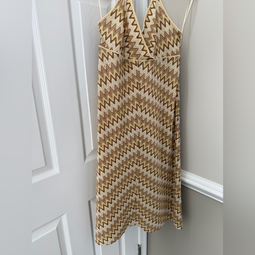 LOFT Zigzag Patterned Cream and Brown Maxi Dress